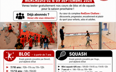 Essais gratuits bloc et squash à RedZone Challans